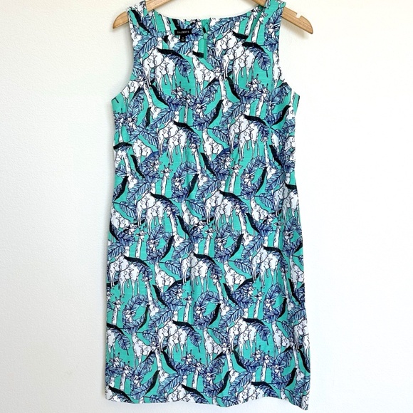 Talbots Sleeveless Teal Giraffe Print Sheath Dress ~ Size 6~ Textured Cotton - Picture 1 of 15